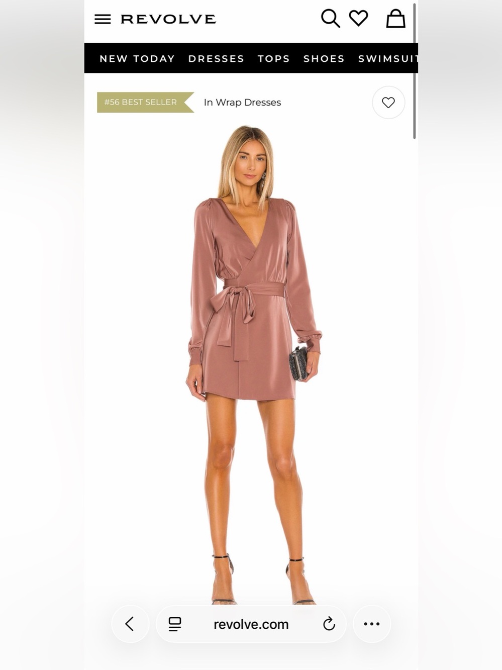 NBD Long Sleeve Dress in Mauve Mini Wrap dress
